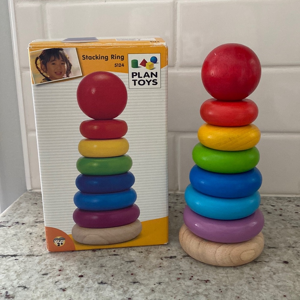 Plan Toys 8 piece wooden ring stacker